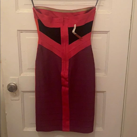 Herve Leger Simone Strapless Colorblock Dress S - Picture 7 of 7
